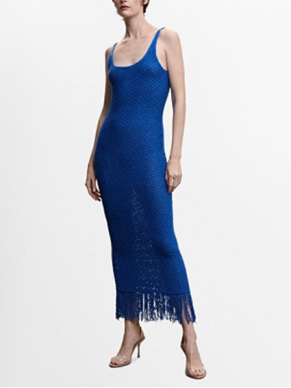 Mango Royal Blue Knit Fringe Maxi Dress